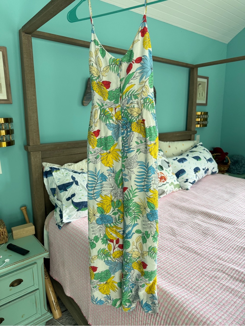 Lush Tropical Floral One-Piece linedRomper — fully lined in lightweight cotton